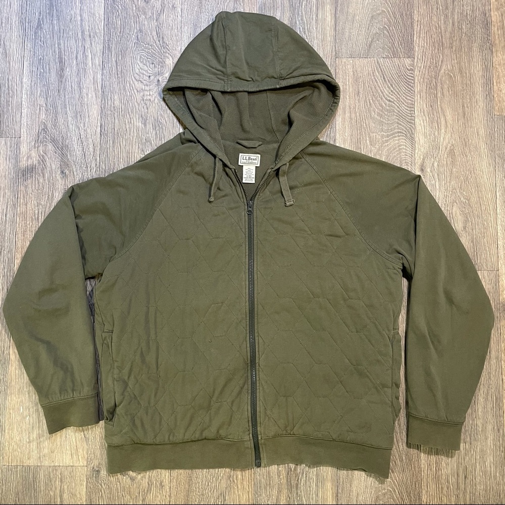 L.L. Bean Large Green Cotton Poly Heavy Full Zip Insulated Winter Coat Jacket
